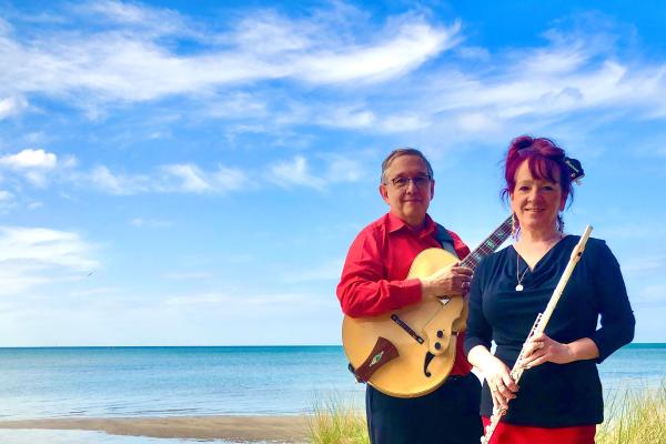 Kevin Blaze and Ann Craig musicians Jazz promo photo on the beach