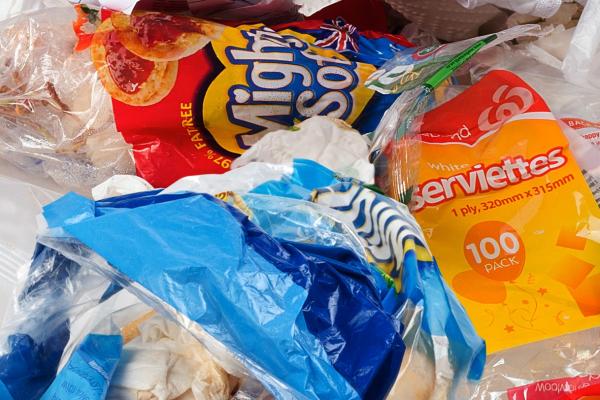 Old soft plastics wrappers scrunched up in a pile