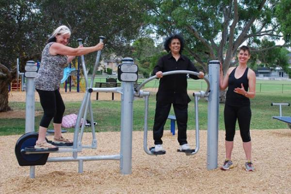 Women using exercise equipment at Koonung Park 