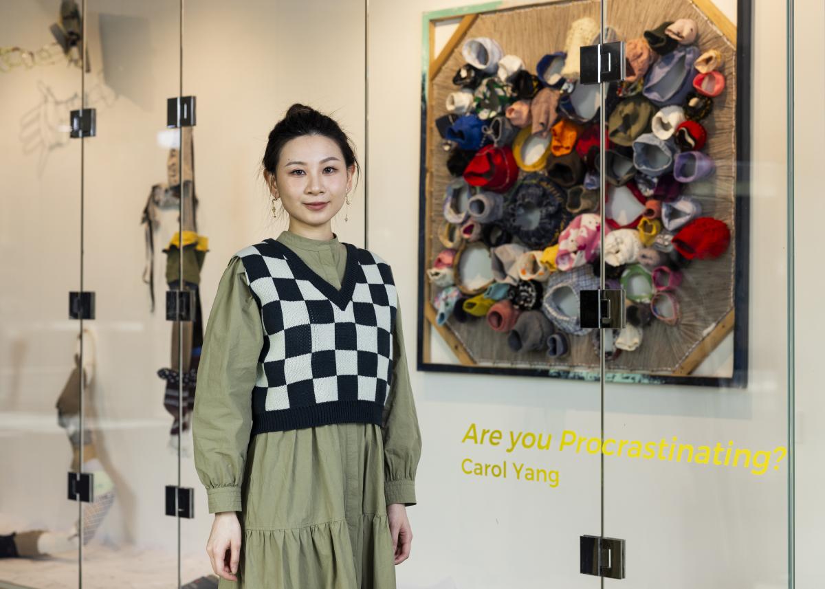 Carol Yang during set up of her display in the Manningham Civic Centre 