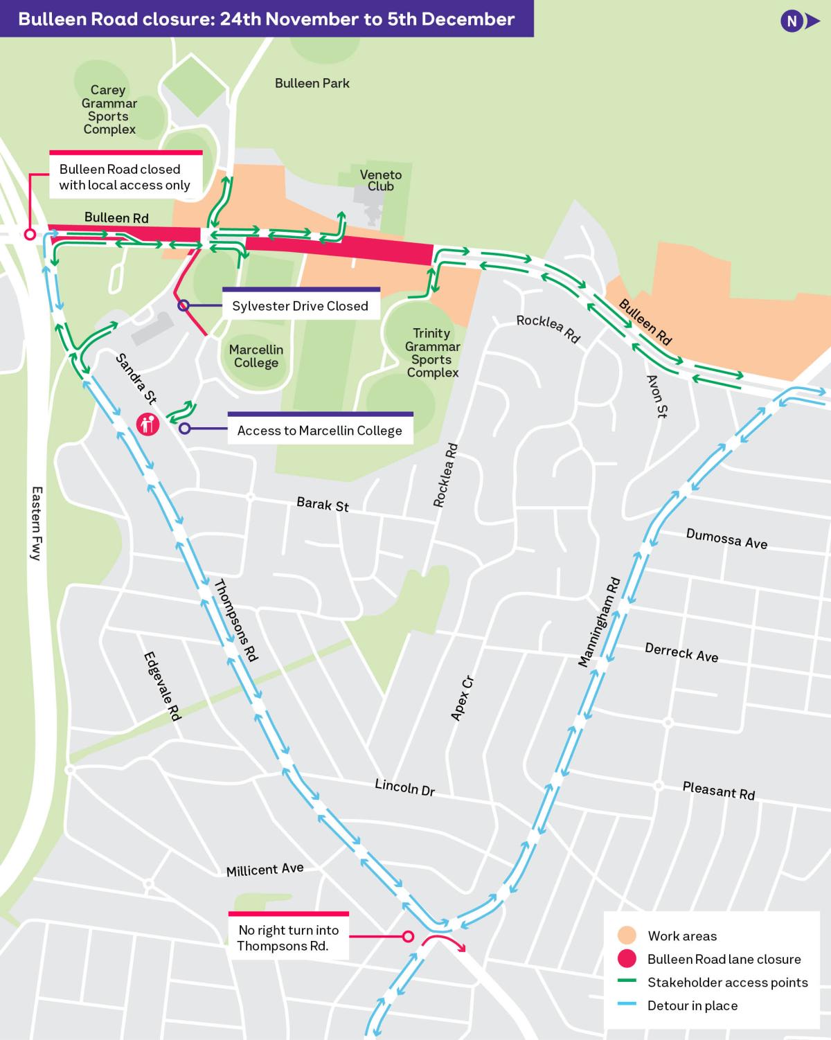 Bulleen Road diversion map