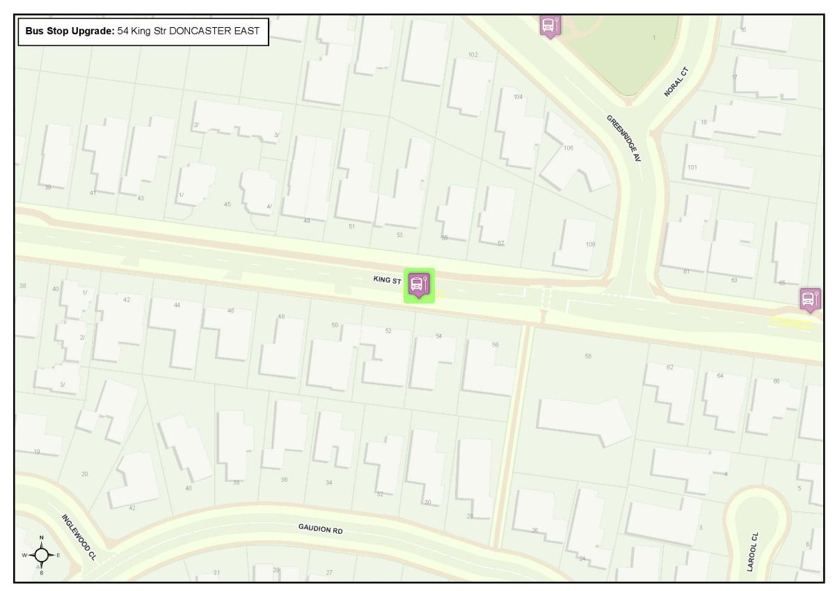 Map locating the bus stop on King Street