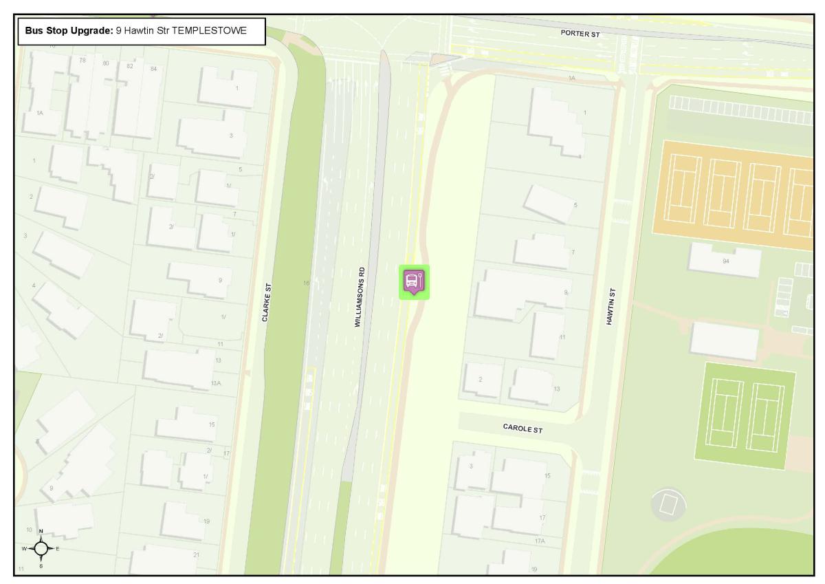 Map locating the bus stop on Williamsons Road