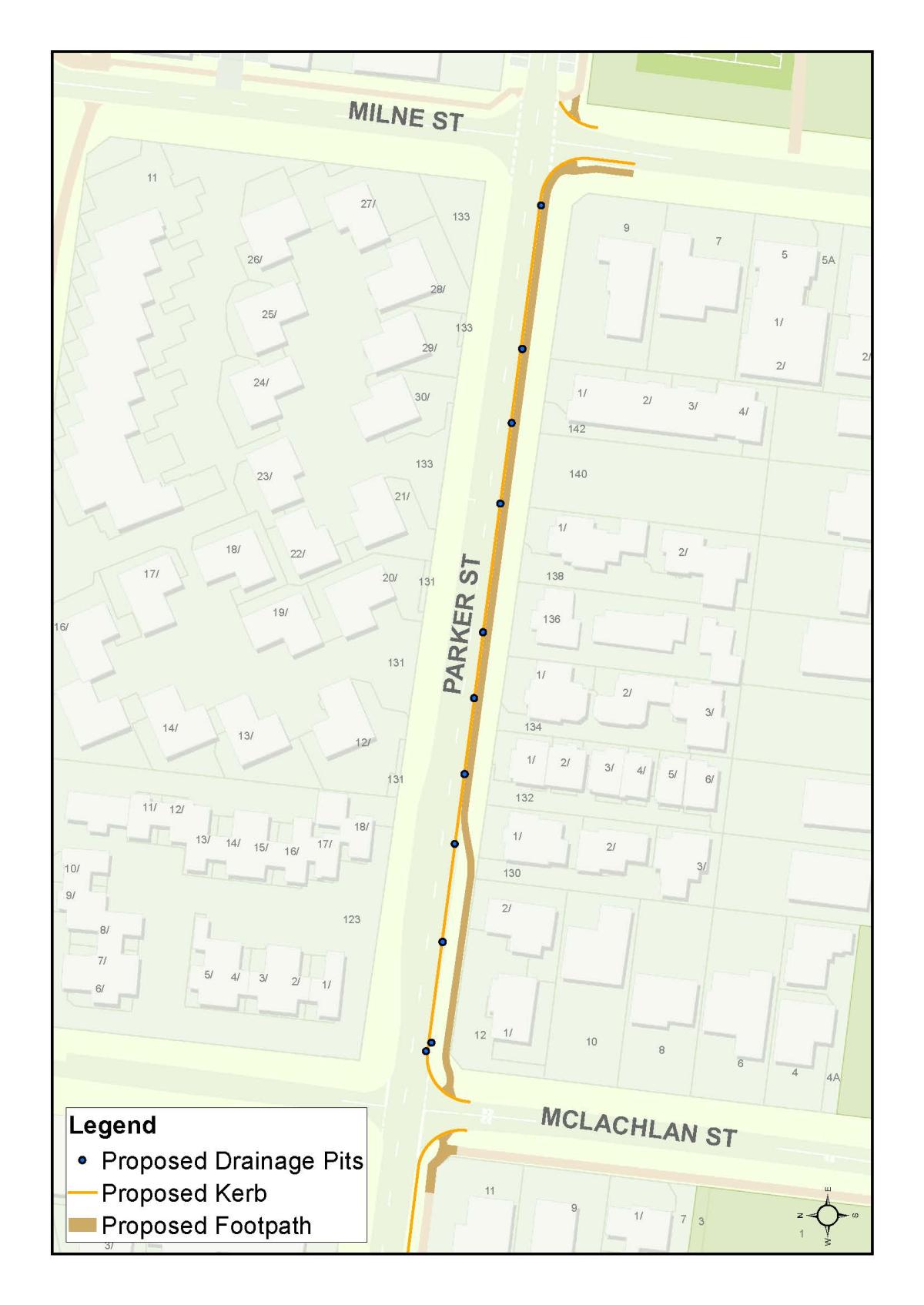 Green and yellow map with the location of the new footpath marked-up