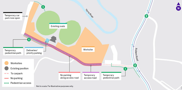 Site map showing parking and restricted access until 2026