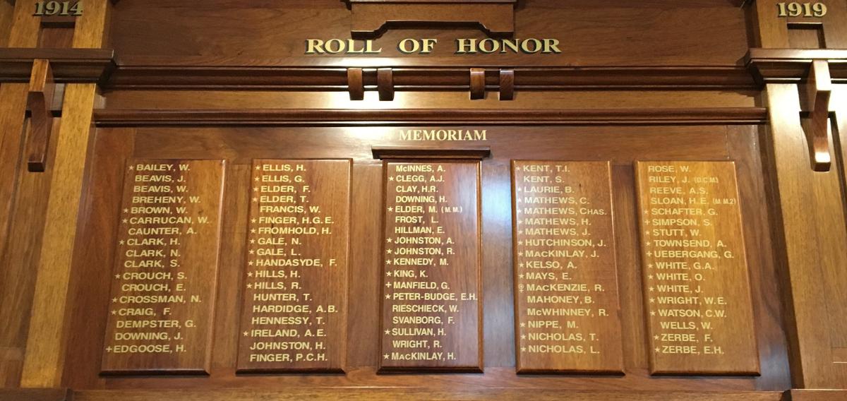 Honour board displaying names of soldiers