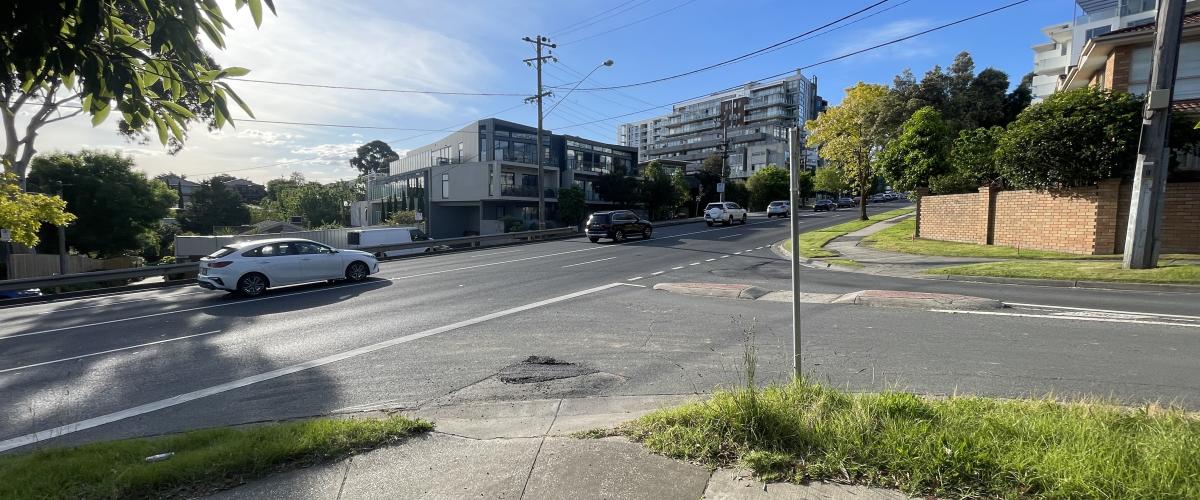 The intersection of Tram Road and Merlin Street