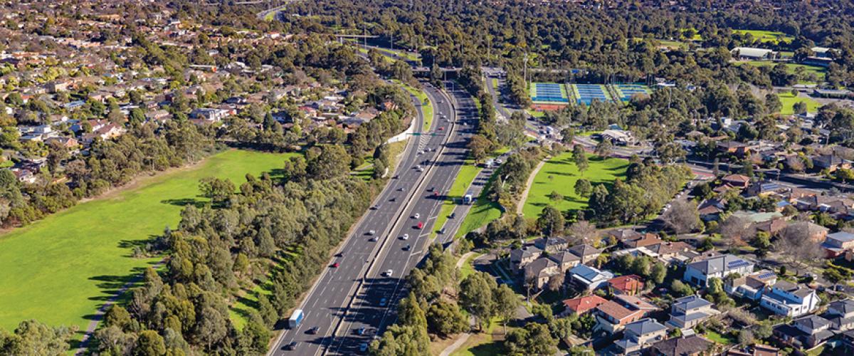 Drone image from above Eastern freeway