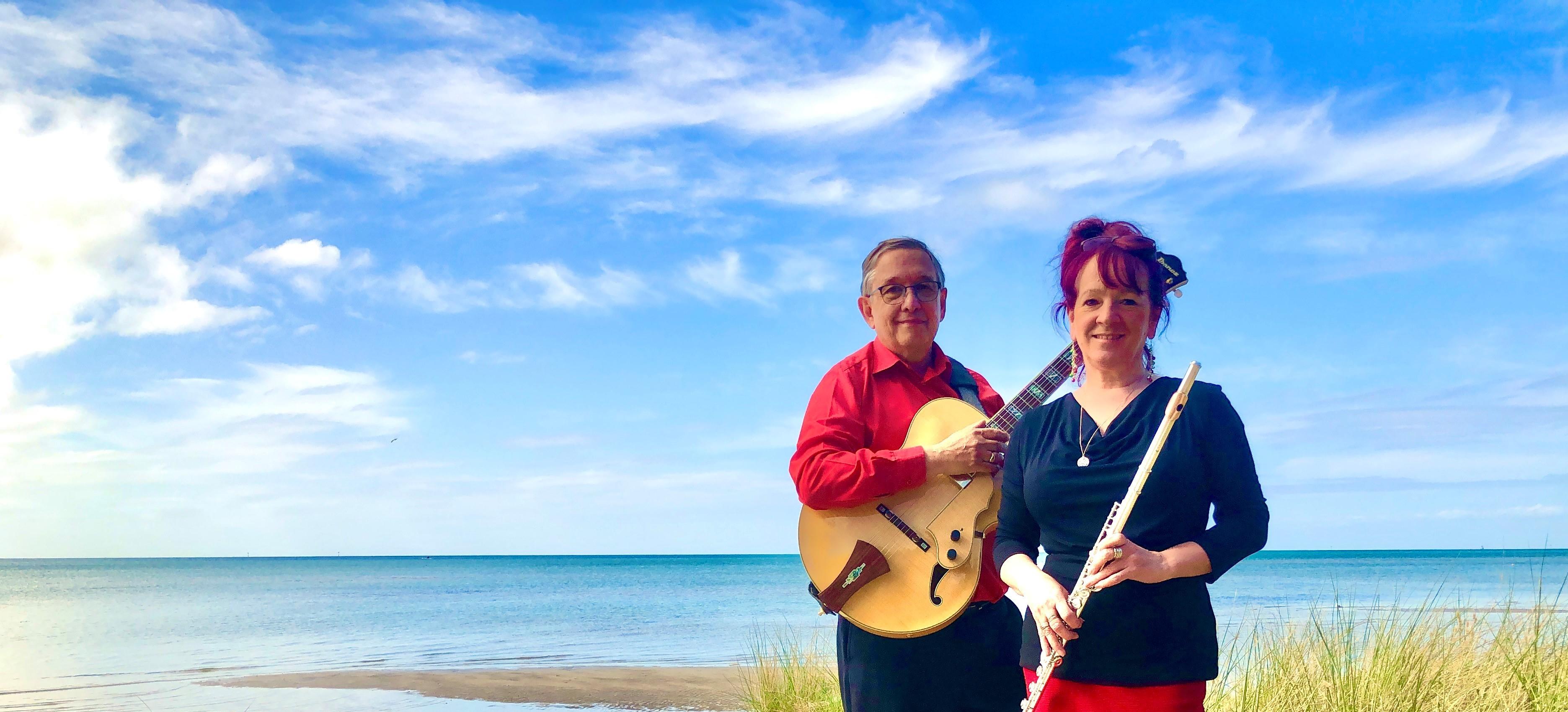 Kevin Blaze and Ann Craig musicians Jazz promo photo on the beach