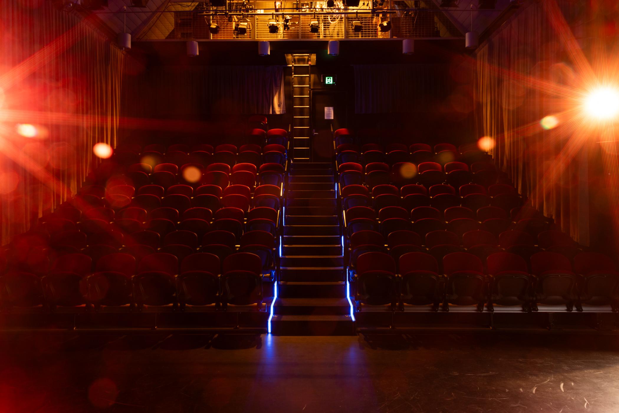 A view of a small theatre from the stage