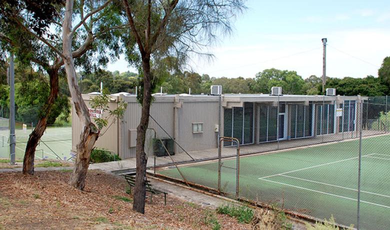 Koonara Hall external view with front tennis courts