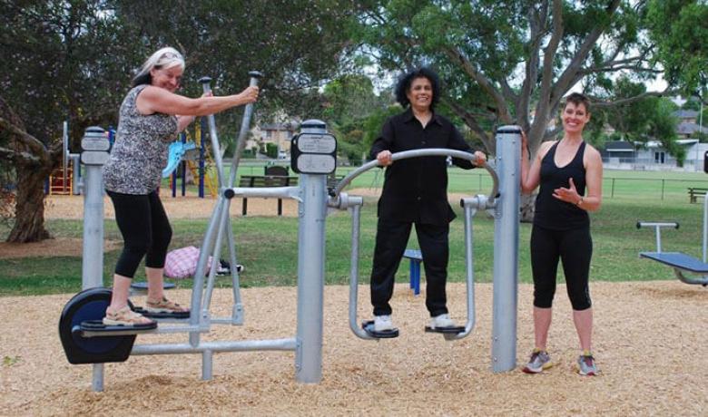 Women using exercise equipment at Koonung Park 