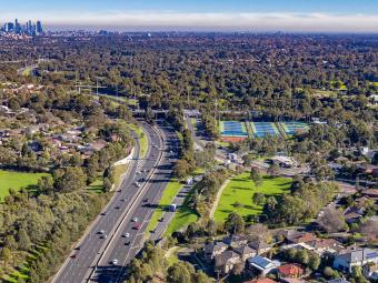 View of the city over the Eastern Freeway