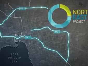 Satellite image with overlay of North East Link route