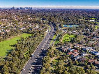 Drone image from above Eastern freeway