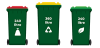 Picture of a 240 litre garbage, 360 litre recycling and 240 litre garden bin